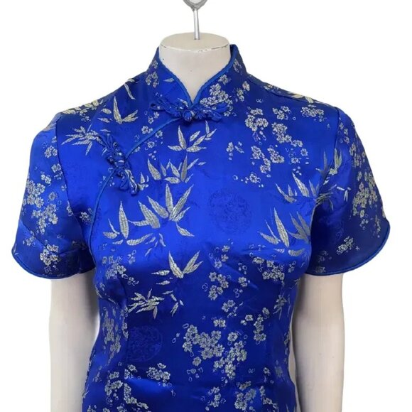 VTG Qipao Cheongsam Maxi Wiggle Dress  Floral embroidered Back slit  SZ 6 - Picture 3 of 9